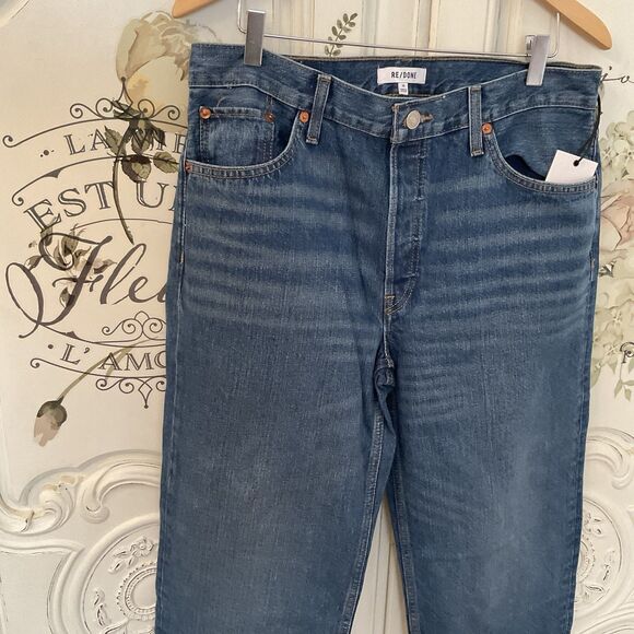 Re/Done Jeans Women's 34 Bay Fade Med Wash Straight Leg Button Front NWT - Picture 7 of 16